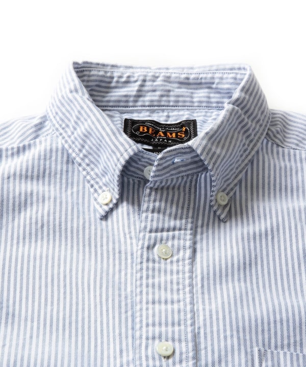Beams Plus Button Down Oxford Candy Stripe, Blue